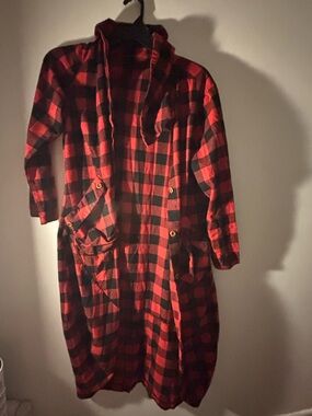 chic Red and Black Plaid Trench Coat